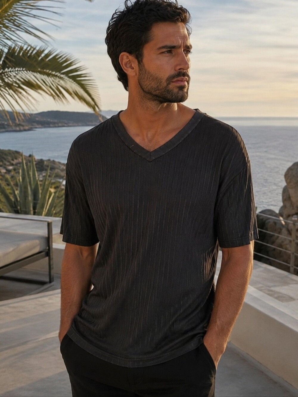 Men's Black V-Neck Tank Top